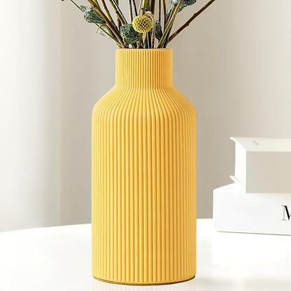 Mfacoy Ceramic Flower Vase, Minimalist Decor, Modern Home Decorative Vase, Small Pampas Grass Vases for Kitchen Bedroom Office Living Room Bathroom Shelf Centerpiece Table Decorations (Yellow)
