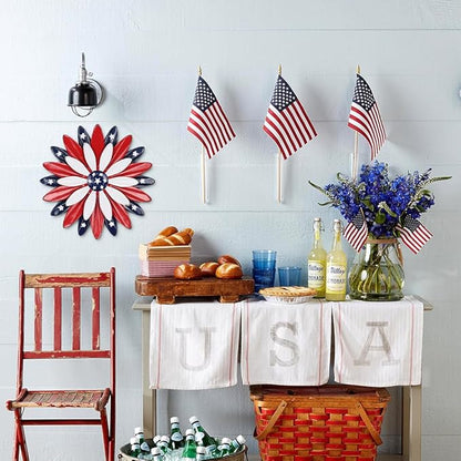 hogardeck 4th of July Decorations Outdoor, 11 inch Red White and Blue Metal Flower Wall Art for Fourth of July Decor, Patriotic Decorations for Yard Garden Home Indoor Mantel