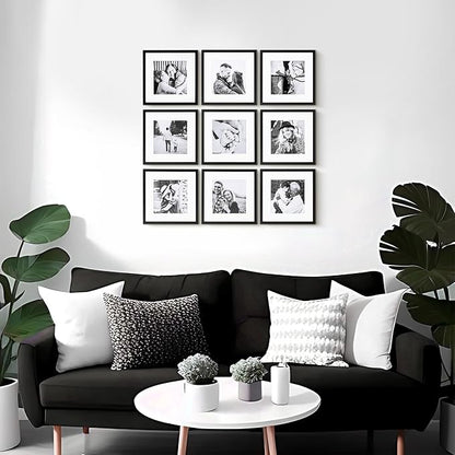 ArtbyHannah Photo Collage Frames for Wall, 10x10 Inch Square Picture Frame for Living Room or Staircase Decoration (Black, 9 Pack)