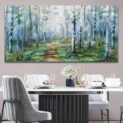 Enartly Birch Tree Wall Art for Living Room, Large Wall Decor Canvas Painting Green Forest Nature Picture Scenery Artwork Textured Framed for Bedroom Hallway Home Office Decoration 58"x29"