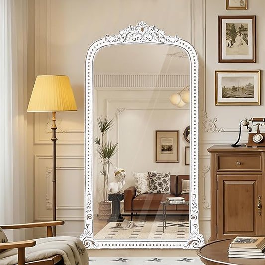 HOITUZYUS French Vintage Statement Full Length Mirror: 47x27 Inch Baroque Arched Floor Mirror - Wooden Ornate Long Body Mirrors Home Decor for Wall, Dressing Room, Bedroom, Cloakroom, Entryway