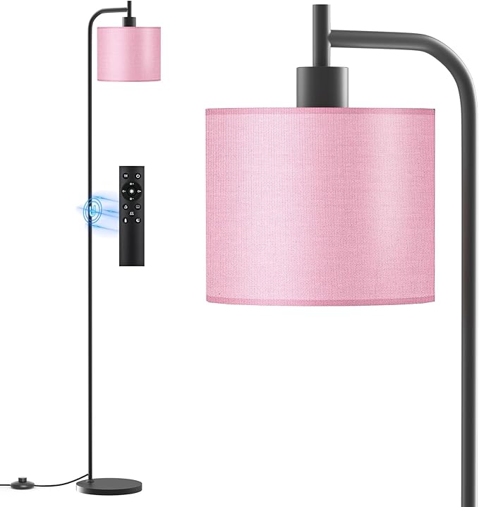 SIBRILLE Floor Lamp with Linen Shade, Dimmable Tall Standing Lamp with Remote Control & 3 Color Temperatures, Modern Corner Floor Lamps for Living Room Bedroom Office, 9W LED Bulb Included