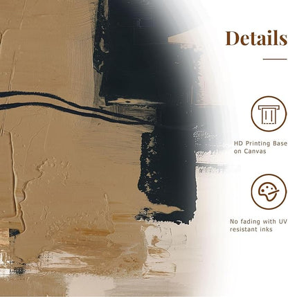 SAFERRYHOME Neutral Abstract Wall Art Tan and Black Framed Canvas Print Set, Mid-Century Modern Brown Minimalist Shapes for Living Room, Bedroom, Office - Ready to Hang - Set of 3, 16x24 Inch