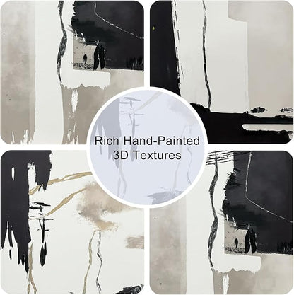 Black White Brown Framed Canvas Wall Art Set, Neutral Geometric Wall Decor, Modern Abstract Wall Painting, Minimalist Artworks for Living Room, Bedroom, Dining Room, Office-16 x24 x3