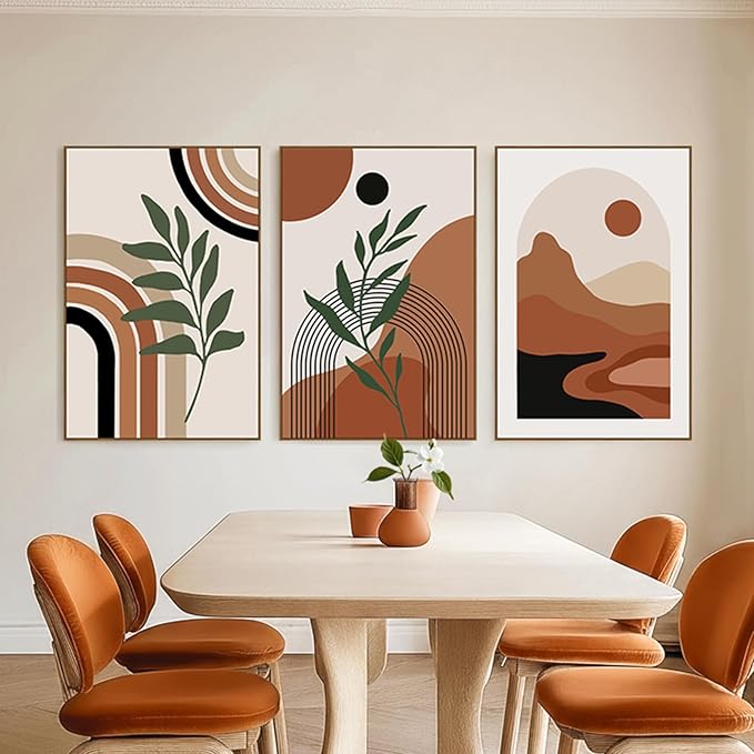 SAFERRYHOME Large Boho Abstract Wall Art, Mid Century Bohemian Wall Decor Framed Canvas Set of 3, Modern Minimalist Artwork Botanical Painting Prints Pictures for Living Room Bedroom Bathroom, 24x36inch