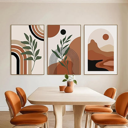 SAFERRYHOME Large Boho Abstract Wall Art, Mid Century Bohemian Wall Decor Framed Canvas Set of 3, Modern Minimalist Artwork Botanical Painting Prints Pictures for Living Room Bedroom Bathroom, 24x36inch