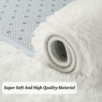 Andecor Soft Fluffy Bedroom Rugs, 4 x 6 Feet Indoor Shaggy Plush Area Rug for Boys Girls Kids Baby College Dorm Living Room Home Decor Floor Carpet, Cream White