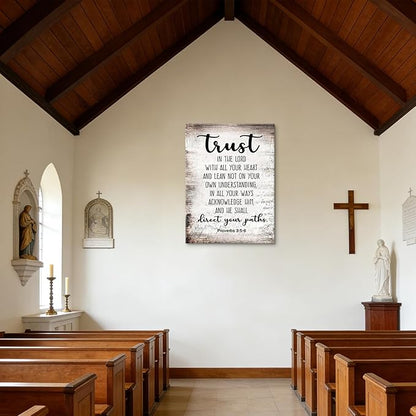 Proverbs 3:5-6 Trust in the Lord with All Your Heart Canvas Wall Art Christian Bible Scripture Poster Print Artwork for Office Church Living Room Bedroom 16x24 in