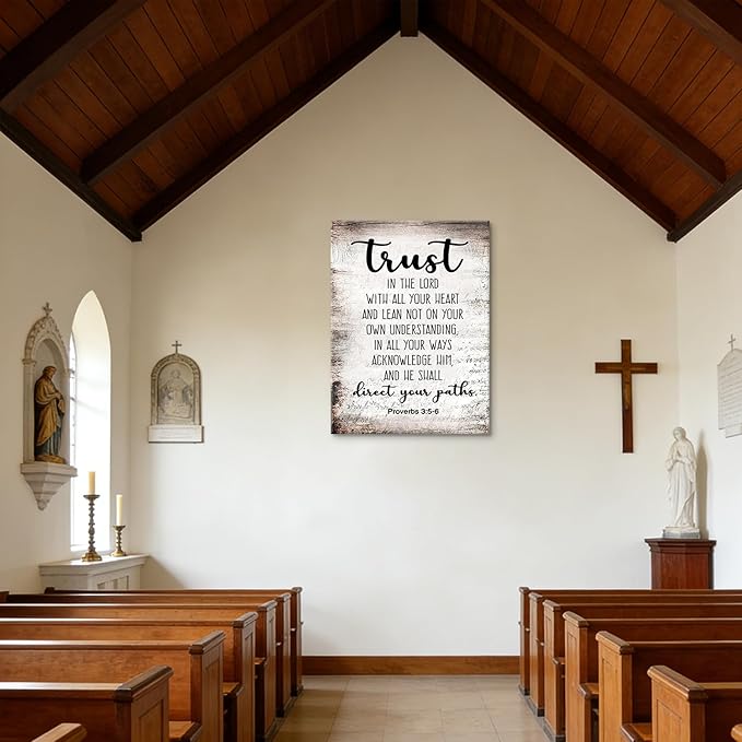 Proverbs 3:5-6 Trust in the Lord with All Your Heart Canvas Wall Art Christian Bible Scripture Poster Print Artwork for Office Church Living Room Bedroom 12x16 in