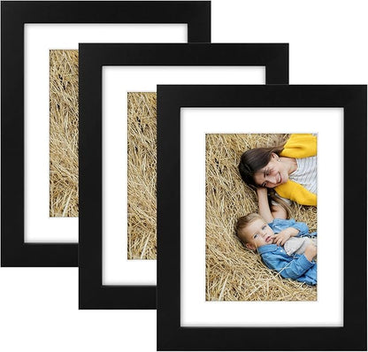 Golden State Art, 6x8 Picture Frame Set of 3 - Matted to 4x6 Photo - Engineered Wood Gallery Frame Set - Wall Mounting or Tabletop Display (Black,3 Pack)