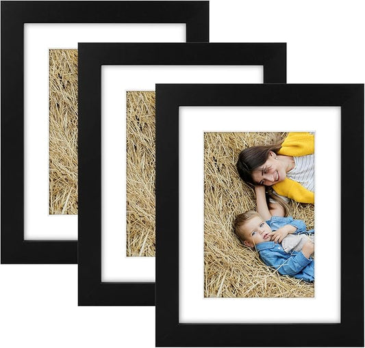 Golden State Art, 6x8 Picture Frame Set of 3 - Matted to 4x6 Photo - Engineered Wood Gallery Frame Set - Wall Mounting or Tabletop Display (Black,3 Pack)