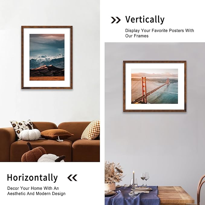 iRahmen 24x30 Poster Frame with 18x24 Mat - Plexiglass Wooden Picture Frames for Photo Wall Gallery Mounting (Dark Brown, Set of 2)