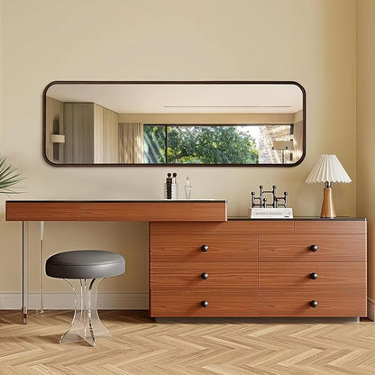 Niccy 63"×20" Wood Frame Rect Full Length Mirror, HD Long Wall-Mounted Mirrors, Large Body Hanging Mirrors for Living Room, Explosion-Proof Decorative Vanity Mirrors for Entryway, Bedroom, Red Walnut