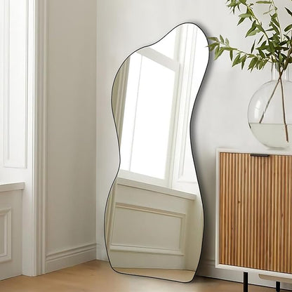 POZINO Irregular Wall Mirror, 47.2"x22" Asymmetrical Mirror, Modern Odd Shaped Frameless Decorative Mirror for Living Room Bedroom Entryway Hallway, Horizontal or Vertical Hanging