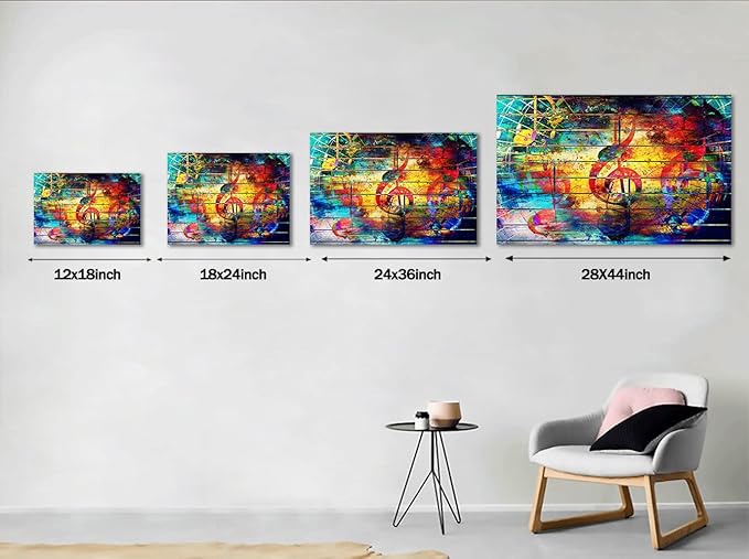 Yatsen Bridge - Street Art Style Wall Art Colorful Graffiti Melody Violin Note Picture Print Frame Modern Wall Decor Artwork for Music Room KTV Karaoke Music Painting Ready to Hang - 44x28 inch