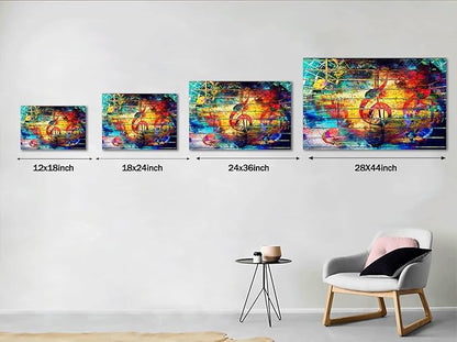 Yatsen Bridge - Street Art Style Wall Art Colorful Graffiti Melody Violin Note Picture Print Frame Modern Wall Decor Artwork for Music Room KTV Karaoke Music Painting Ready to Hang - 44x28 inch
