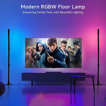SANBEN Corner Floor Lamp - 2 Pack Black RGB LED Floor Lamp with Music Sync and 16 Million DIY Colors, App & Remote Control, Color Changing Modern Smart Corner Lamp for Bedroom Living Room