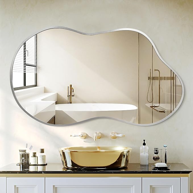 Dorlicecass Irregular Wall Mirror - Wall Mirrors Decorative 24"x36" Silver Asymmetrical Mirror Tempered Glass Aviation Aluminum Alloy Frame for Bathroom, Bedroom, Living Room, Cloakroom, Entryway