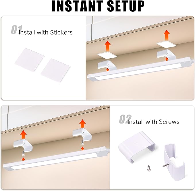 2 Pcs 14inch Plug in Under Cabinet Lighting for Kitchen, 6500k Bright White LED Under Counter Wired Lights for Shelf/Bookshelf/Workbench/Over Sink Linkable 110V LED Light Bar