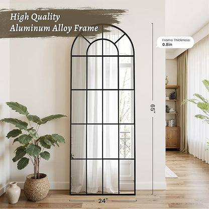 Anpark Arched Windowpane Mirror Full Length 65"x24" Wall Mounted Black Art Pane Farmhouse Decorative Floor Mirror Leaning Hanging Wall Mirror for Bedroom Living Room Entrance