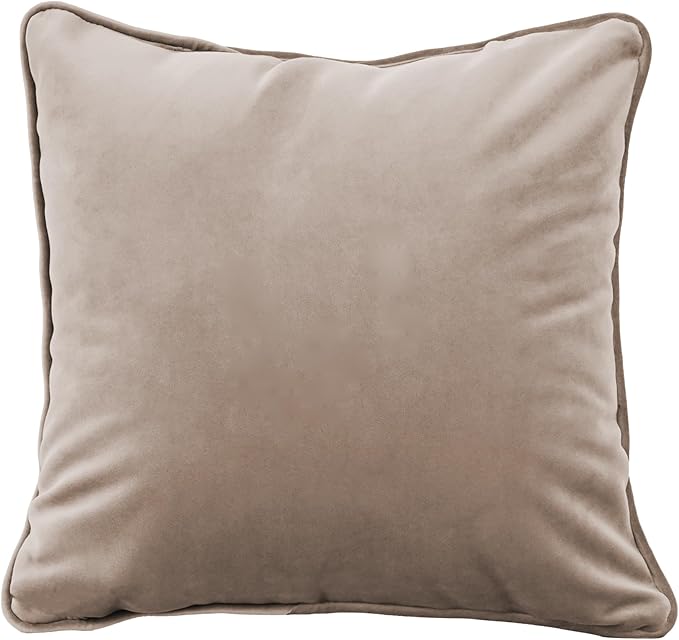 FDP 15" x 15" Velvet Square Pillow Set with Piping Decorative Throw Pillow for Home Décor in Living Room, Bedroom or Lounge (2-Pack) - Caffe, 15157-346