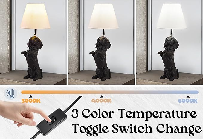 Black Dachshund Dog Table Lamp Creative Puppy Resin Desk Lamp Farmhouse Dachshund Pet Animals Nightstand Lamp for Bedroom Living Room Children’s Room Office Cafe