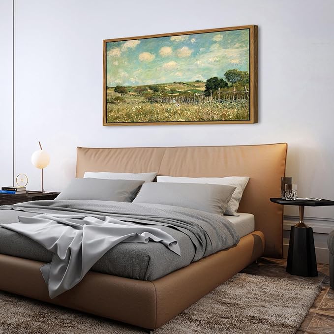 Vintage Forest Framed Wall Art Country Meadow Field Wall Decor Abstract Colorful Floral Landscape Picture Canvas Prints for Bathroom Kitchen Decoration Nature Painting Poster Classical Artwork 30x57.8"