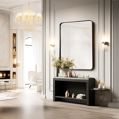 Fabuday Large Black Bathroom Mirror 40x30 Inch - Rectangular Framed Mirrors for Wall, Black Metal Mirror Wall Mounted for Bathroom, Farmhouse, Living Room, Hangs Vertically or Horizontally