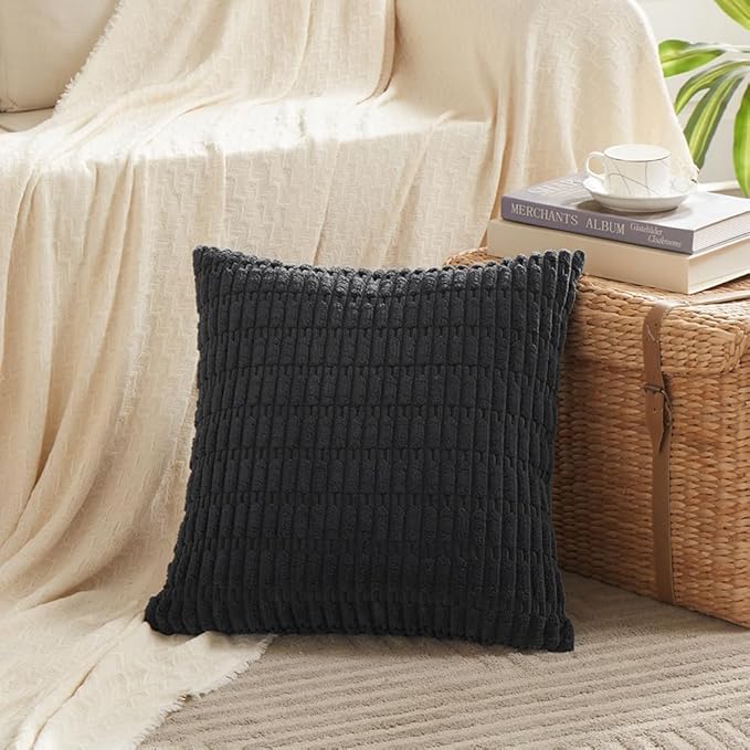 Fancy Homi 4 Packs Decorative Throw Pillow Covers for Living Room Couch Bed, Modern Farmhouse Boho Home Décor Accent Cushion Case, 26" x 26", Black