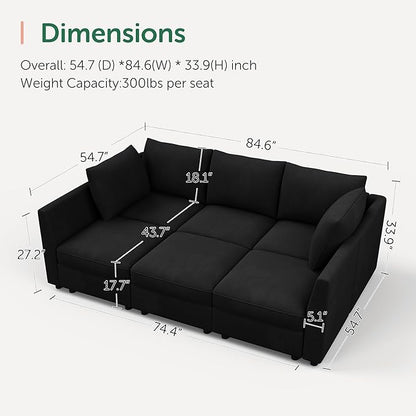 HONBAY Modular Sectional Couch Velvet Sleeper Sofa with Storage Seat Sectional Couches for Living Room,Black