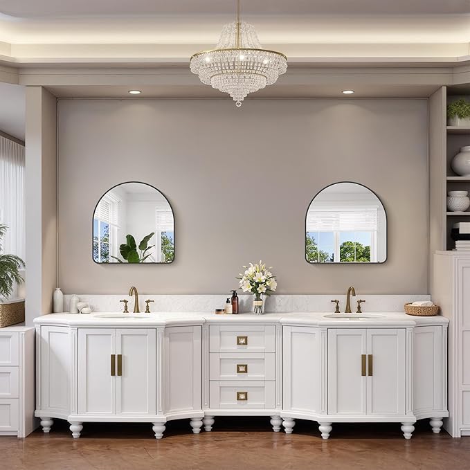 FORBATH Arched Bathroom Mirror 24x24 Inch, Black Bathroom Mirror Wall Mounted Modern Aluminum Alloy Frame Arch Mirror for Bedroom Living Room Entryway, Hanging or Leaning Against Wall