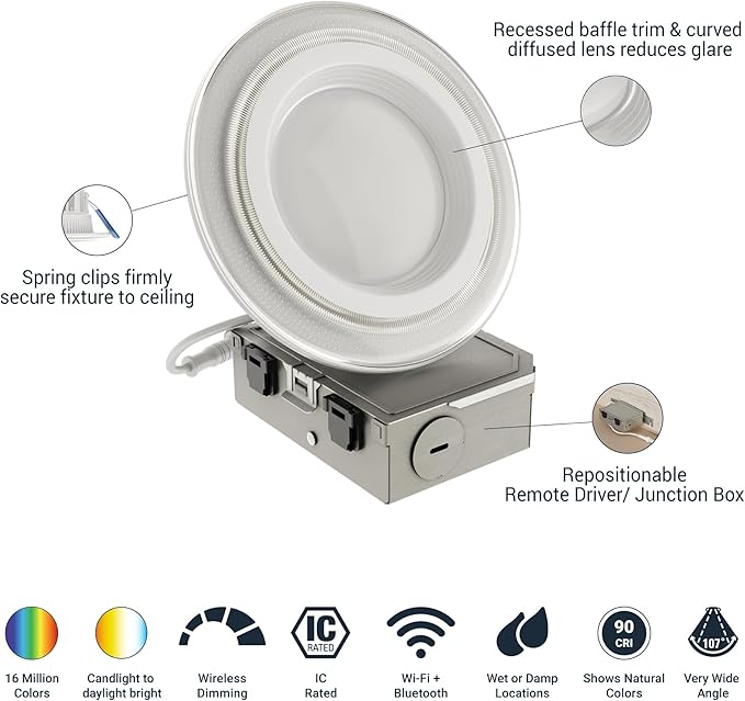 HALO 4 in Dual Zone Smart Wi-Fi Canless LED Ceiling Light Fixture 4-Pack Connected by WiZ Pro, Dimmable, Full Color, SpaceSense Motion Detection - RLWZDZC4-4PK