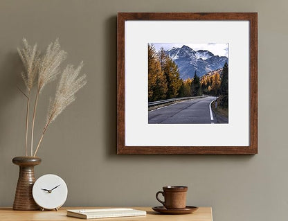 Yaetm 12x12 Picture Frame Set of 4, Brown Wood Grain Square 12x12 Frame Displays 8x8 with Mat or 12 x 12 without Mat, Gallery Wall Frame for Wall Mounting (4 pack, Brown)