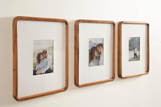 Kate and Laurel Inglewood Modern Wall Picture Frame Set of 3; 11x14 matted to 5x7; Walnut Brown; Three-Piece Frame Set for Gallery Wall Accent Set in Living Room Decor