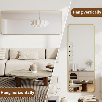 BEAUTYPEAK Full Length Mirror, 66"x23" Rounded Corner Floor Mirror Standing Hanging or Leaning Against Wall, Suitable for Dressing Room or Bedroom, Gold