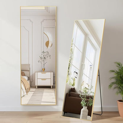 NEWBULIG Mirror Full Length, 58"x19" Body Wall Mirrors with Shatter-Proof Glass, Upgraded Floor Standing Mirror, Hanging or Leaning, with Stand Aluminum Alloy Frame for Home Decor, Bedroom, Gold
