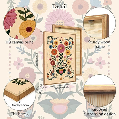 HLNIUC Vintage Flower Wall Art Canvas,Desert Plant Wall Art,Flower Butterfly Artwork,Retro Floral Painting,Cactus Painting,Botanical Framed Decor,William Morris Prints for Living Room Bedroom- 24x36x3