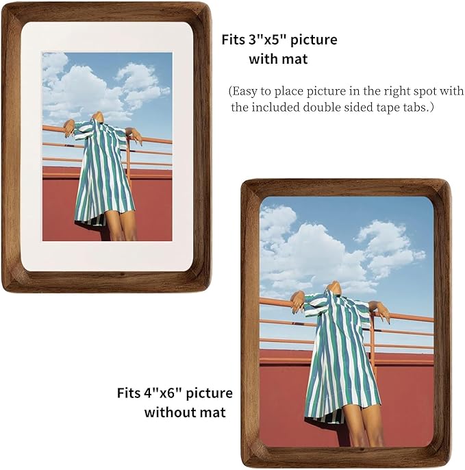 FLECHAZO 4x6 Picture Frame Wood with 3x5 Mat, Natural Solid Walnut Wooden 4 by 6 Photo Frames for Tabletop or Wall Mounting Display