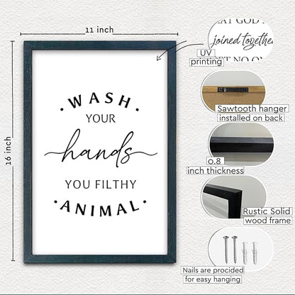 Wash Your Hands Ya Filthy Animal Sign 16"×11" Bathroom Restroom Toilet Laundry Room Humorous Wall Art Decor Funny Quote Washroom for Wood Framed Wall Hanging (Black)