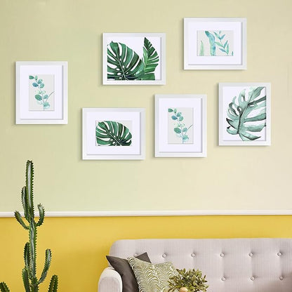 SESEAT 8x10 Picture Frame White Set of 6, Display Pictures 5x7 with Mat or 8x10 without Mat for Wall or Tabletop