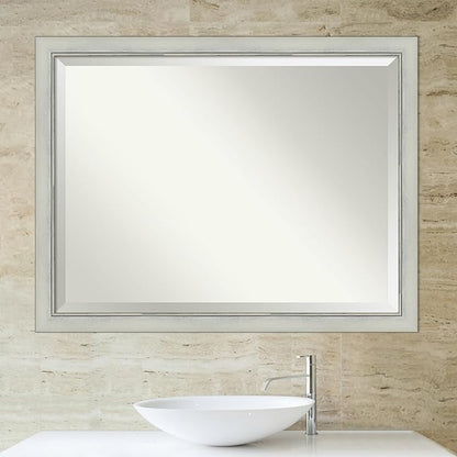 Amanti Art Silver Bathroom Mirror for Over Sink, 34x44 Flair Silver Patina Rectangle Vanity Mirror, X-Large Traditional Frame, Hangs Horizonally and Vertically, Bathroom Wall Decor, Beveled Edge