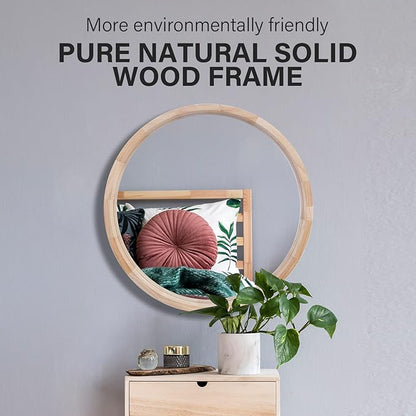 CONGUILIAO Round Mirror, 30 Inches Wood Mirror, Wall Decorative Circle, Nature Big Bathroom Large Vanity Farmhouse for Living Room Bedroom Entryway