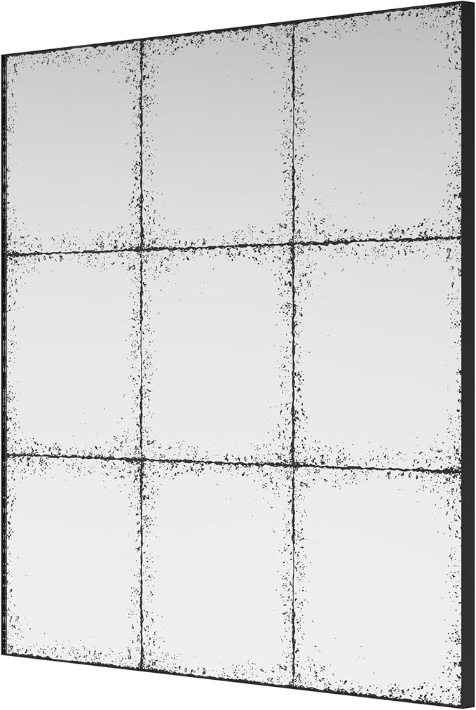 whitebeach Window Pane Black Mirror,Farmhouse Wall Mirror,Mantel Mirror for Fireplace/Entryway/Hallway/Living Room,36"X 36"