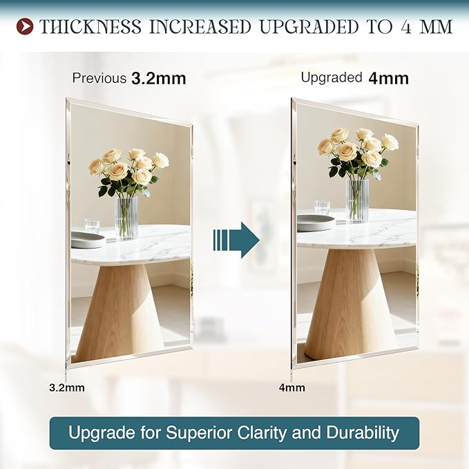 Frameless Bathroom Mirror for Wall, 36"x48" Beveled Bathroom Vanity Mirror, Wall Mount Mirrors for Bedroom Entryway Living Room Hangs Horizontally or Vertically