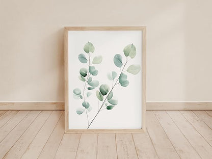 Eucalyptus Leaves Watercolor Art Prints (Set of 4) - 8x10 (Unframed) | Boho Botanical Wall Decor | Minimalist Floral Artwork for your Home, WFH Office, Kitchen, Dining Room, Bedroom, and Bathroom