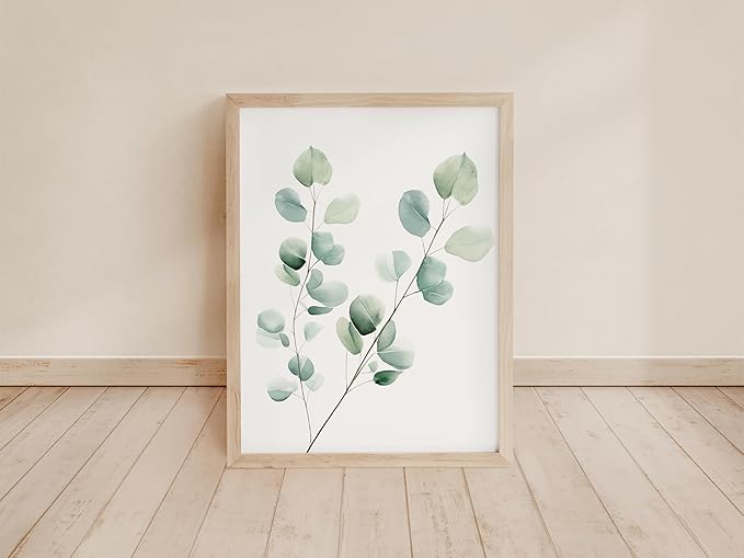 Eucalyptus Leaves Watercolor Art Prints (Set of 4) - 11x14 - (Unframed) | Boho Botanical Wall Decor | Minimalist Floral Artwork for your Home, WFH Office, Kitchen, Dining Room, Bedroom, and Bathroom