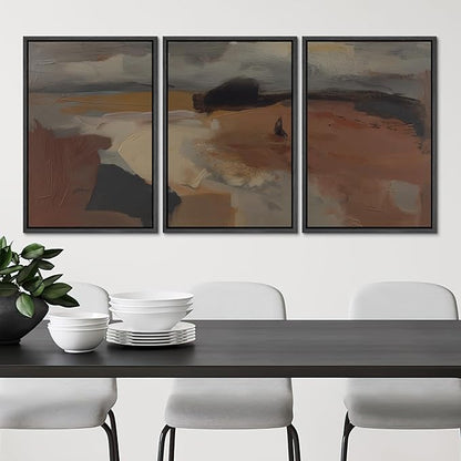 SIGNLEADER Framed Canvas Print Wall Art Set Desert Horizon Abstract Neutral Landscape Illustrations Minimal Decorative Bohemian for Living Room, Bedroom, Office - 16"x24"x3 Black