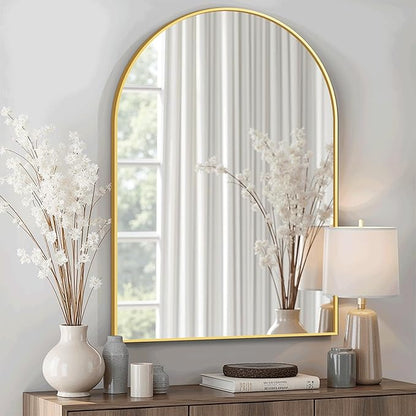 Arched Bathroom Mirror for Wall, 30" x 20" Gold Metal Frame Vanity Mirror, HD Glass Over Sink for Bathroom, Entryway, Bedroom