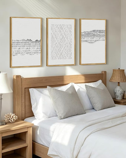 PHOPAGO Gray Abstract Framed Wall Art Large 16x24in Mid Century Minimalist Wooden Pastel Boho Wall Decor Modern Neutral Farmhouse Rustic Art Decor - Natural Framed