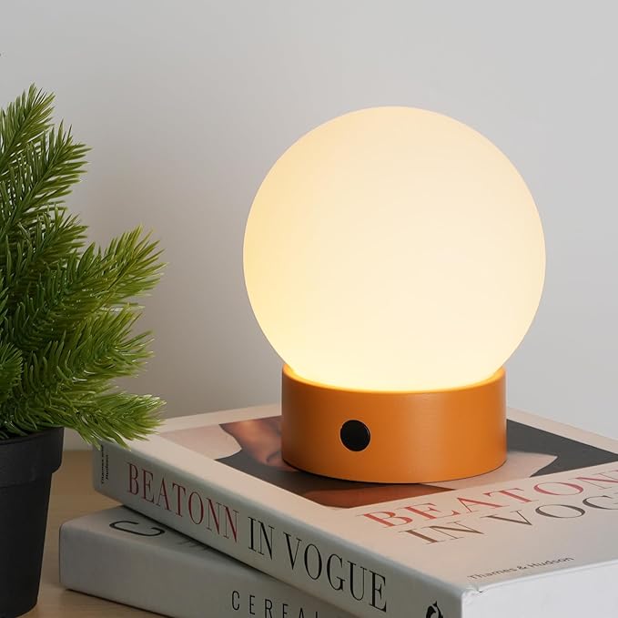 WEILAILUX Small Cute Cordless Table Lamp Rechargeable, Battery Operated Shower Lamp Waterproof, Touch Dimmable Globe Ambient Light for Outdoor/Bedside/Patio/Dining (Orange)